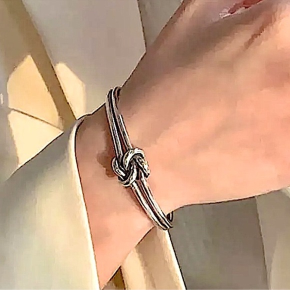 Knot Sterling Silver Bangle Cuff Bracelet - Picture 5 of 13